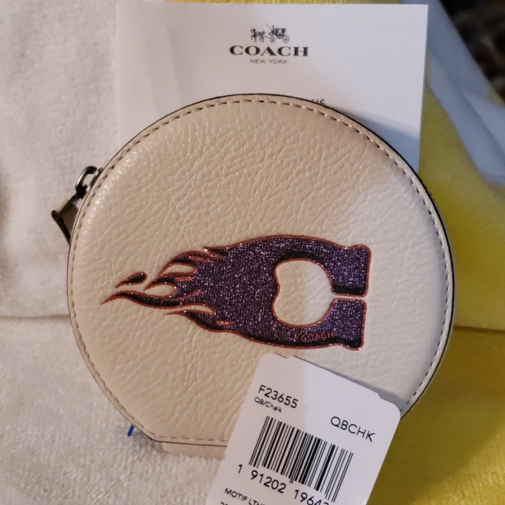 SOLD Coach Motif leather round coin case